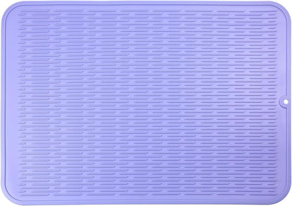 Silicone Dish Drying Mat for Multiple Usage,Easy clean,Eco-friendly,Heat-resistant Silicone Mat for Kitchen Counter or Sink,Refrigerator or Drawer Liner Light Purple 2XL 24 inches x 18 inches
