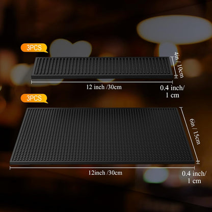 Tioncy 6 Pcs Bar Mat for Countertop 12 x 6 Inch,12 x 4 Inch Non Slip Rubber Mat Service Spill Cocktail Bartending Coffee Bar Mats for Hot Dishes Restaurants Barbershop Clippers Hot Pads, Black