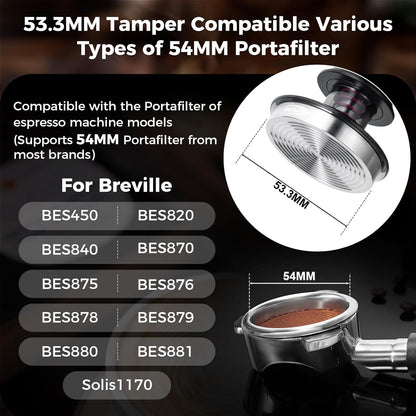 IKAPE 53.3MM Semi-Transparent Coffee Tamper for Espresso, Spring Calibrated with Flat Premium Stainless Steel Base, Suitable for 54mm Breville Bottomless Portafilters(New Upgrade)