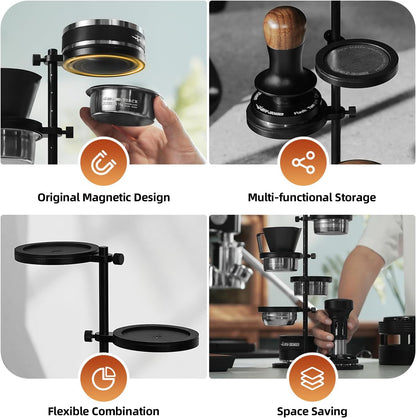 MHW-3BOMBER Multi-use Magnetic Espresso Storage Stand, Coffee Storage rack for Tamper/Distributor/Filter Basket/Cup, 51-58mm Espresso Portafilter Basket Storage holder for Coffee Accessories,SR6107-OS