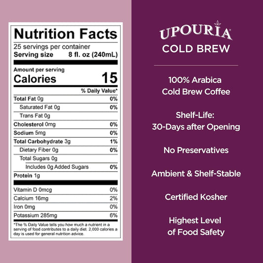 Upouria Cold Brew Coffee on Tap | Ready to Drink Cold Brewed Coffee | Cold Brew Coffee Drink Extracted from Premium Coffee Beans | Made from 100% Arabica Cold Brew Extract | Black & Bold | 128 fl oz