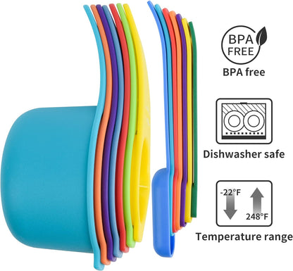 Measuring Cups and Spoons Set 15, 7 Plastic Measuring Cup Set, 7 Spice Long Handle Measuring Spoons with 1 Leveler for Kitchen and Baking, Dry Metric Measure Cups & Spoons Mixing Random Color