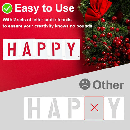 2 Pack - 2 Inch Letter Stencils Set, 72 Reusable Stencils for Painting On Wood, Metal, Walls, Fabric, Rocks with Interlocking, Perfect for Banners, Sign Making & DIY Art (2 inch)