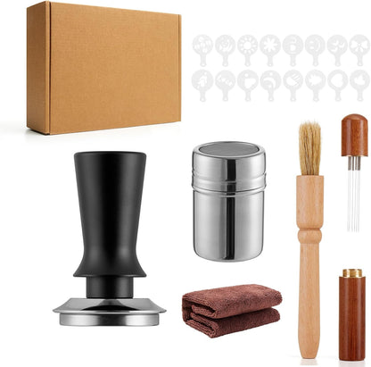21pcs Espresso Tamper Set, Barista Tools Kit for Coffee Machine, Spring-Loaded 304 Stainless Steel Base 30lbs Coffee Calibrated Tamper kits for Enjoying cafes Home Office hotels(51mm)