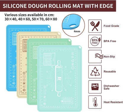Silicone Baking Mat 20"L x 28"W, Extra Thick Dough Rolling Pad with Measurements and Edge Heightening, Non-stick Food Grade Silicone Pastry Mat for Pastry, Bread, Cookies