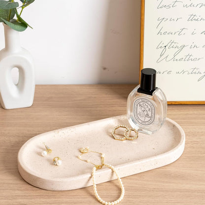 Koville Natural Marble Tray for Bathroom, Vanity Decorative Marble Trays for Countertop Organizer, Catchall Trays for Perfume, Candles, Jewelry, Stone Tray for Decor(Moca Crema Yellow)