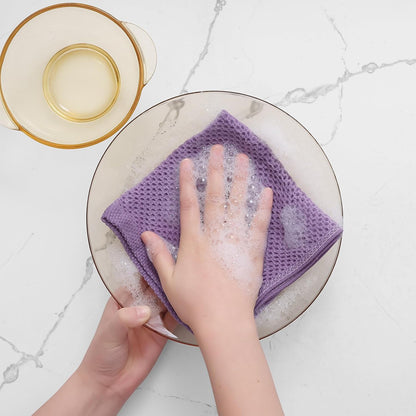 Homaxy 100% Cotton Waffle Weave Kitchen Dish Cloths, Ultra Soft Absorbent Quick Drying Dish Towels, 12 x 12 Inches, 12-Pack, Lavender