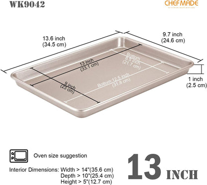 CHEFMADE 13-Inch Rimmed Baking Pan, Non-Stick Carbon Steel Cookie Sheet Pan for Oven Roasting Meat Bread Jelly Roll Battenberg Pizzas Pastries 9.7" x 13.6" x 1" (Champagne Gold)