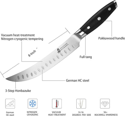 TUO Butcher Knife, 8 inch Meat Cleaver Scimitar Breaking Curved Slicing Carving Knife German HC Steel with Full Tang Pakkawood Handle, Kitchen Knife for Home and Restaurant