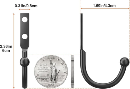 10 Pack Wall Hooks，Metal Hooks Hold up to 45 Lbs，Hooks Wall Mount for Hanging Towel/Coat/Bag/Keys/Cups，Ideal for Bathroom，Outdoor，Closet，Kitchen，Garage，Black