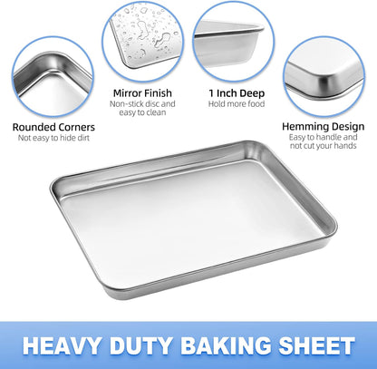Baking Sheet with Cooling Rack (1 Cookie Sheet + 1 Baking Rack), Stainless Steel Small Baking Sheet Pan with Wire Rack, Toaster Oven Pans Size 10.4 x 8 x 1 Inch, Non-toxic & Heavy Duty & Non-stick