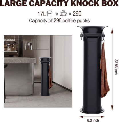 Knock Box for Espresso Grounds, Home and Commercial Use Knockbox with Removable Non-Slip Base & Barista Towel, Espresso Knock Box, Coffee Grind Collection Dump Bin, Extra Large