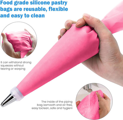 Generic Cake Decorating Kit; 83 Pieces; Pink; Flower Opening; Silicone & Stainless Steel Piping Tips