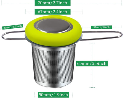 Fenshine Tea Infuser Stainless Steel Tea Strainer Folding Handle Tea Filter Extra Fine Mesh Strainer Brewing Basket with Lid for Loose Leaf Tea (Green)