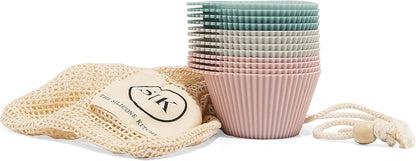 The Silicone Kitchen Reusable Silicone Baking Cups Silicone Muffin Liners for Cupcakes, BPA Free, 12 Pack, Regular, Pink Gray Blue