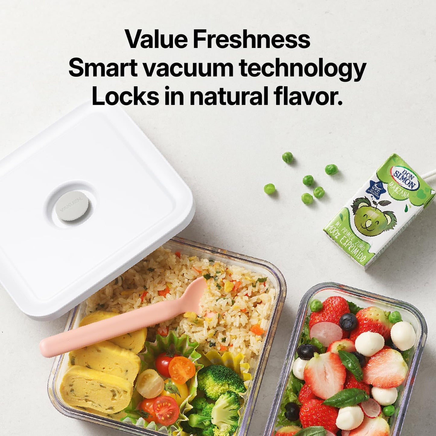 VAKUEN Premium Airtight Food Storage Container. Meal Prep 0.85qt 5pc/Set. 4pcs Container and Vacuum Sealer. Patented Double Silicone Lining, 100% Leak Proof, BPA-FREE
