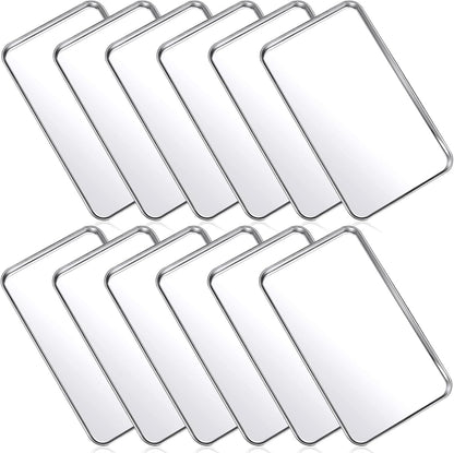 Mimorou 12 Pcs Baking Sheet Stainless Steel Cookie Small Metal Sheet Pans Professional Rectangle Oven Trays Kitchen Baking Cooking Oven and Toaster, Dishwasher Safe(10.2 x 5.9 Inch)