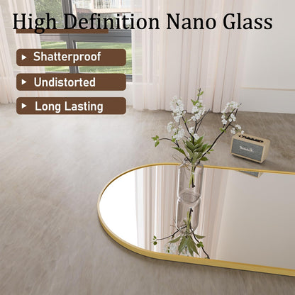 VooBang Arch Mirror Full Length, 26" x 71" Floor Mirror with Stand, Aluminum Alloy Frame Full Body Mirror, Standing Hanging or Leaning Against Wall for Bedroom and Living Room, Gold