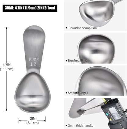Doosu 2 Tablespoon Coffee Scoop - 18/8 Stainless Steel Heavy Duty Measuring Spoon with Short Handle, Food Grade Metal Tbsp Scoop for Ground Coffee Beans Tea Sugar Powder (30ml)