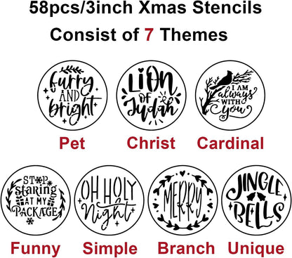 Christmas Stencils for Painting on Wood Slice,58pcs Small Christmas Stencil Xmas Holiday Templates