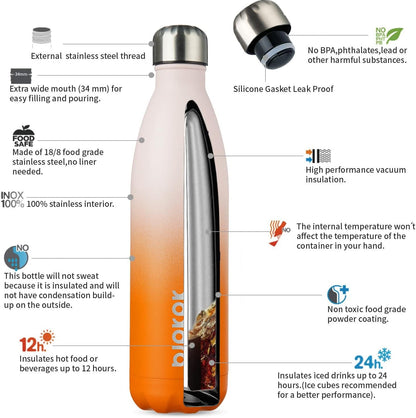 BJPKPK 25oz Insulated Stainless Steel Water Bottles,Sports Water Bottles Keep Cold for 24 Hours and Hot for 12 Hours,Coral