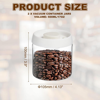uxcell 2pcs Coffee Vacuum Container, 500ml/17oz Glass Coffee Bean Storage Container with Lids for Spices Biscuits Loose Leaf Tea, White