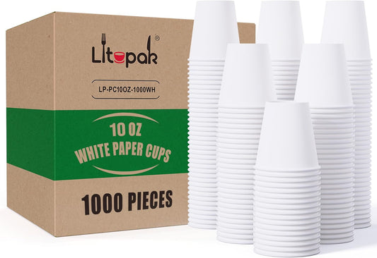 LITOPAK 1000 pack 10 oz Disposable Paper Coffee Cup, Hot Paper Coffee Cups, 10 oz White Paper Cups for Offices, Schools, Shops, Restaurants