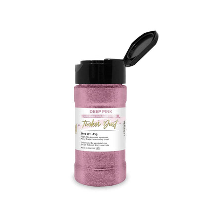 BAKELL Deep Pink Edible Glitter, 45 Grams | TINKER DUST Edible Glitter | KOSHER Certified | 100% Edible Glitter | Cakes, Cupcakes, Cake Pops, Drinks, Dessert Vegan Glitter & Dusts (45g Shaker, Deep Pink)