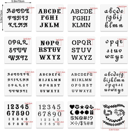 6x6in Alphabet Letter & Number Cookie Stencils for Royal Icing & Sugar Cookie Decoration - 16 Pcs Assorted Sizes