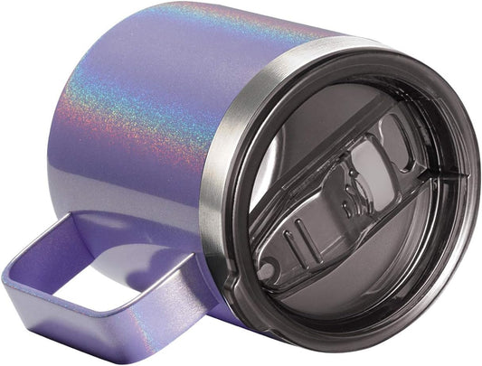 ALOUFEA 12oz Stainless Steel Insulated Coffee Mug with Handle, Double Wall Vacuum Travel Mug, Tumbler Cup with Sliding Lid, GLITTER LAVENDER