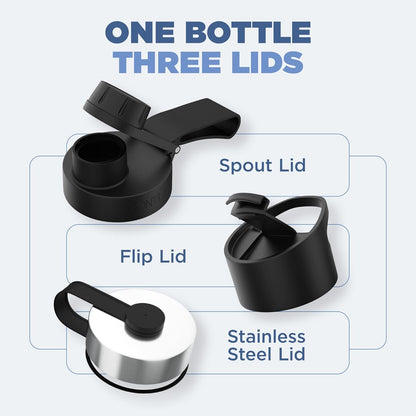 IRON °FLASK Camping & Hiking Hydration Flask with 3 Lids - Stainless Steel, Double Walled & Vacuum Insulated Water Bottle - Leak Proof & BPA Free (Day & Night, Spout - 64 oz)
