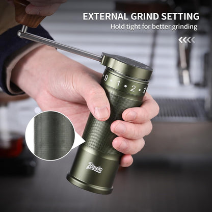 Bincoo Manual Coffee Grinder with Foldable Handle– External Setting Hand Coffee Grinder with Steel Burr,Compact and Portable for Home/Travel/Camping(Green)