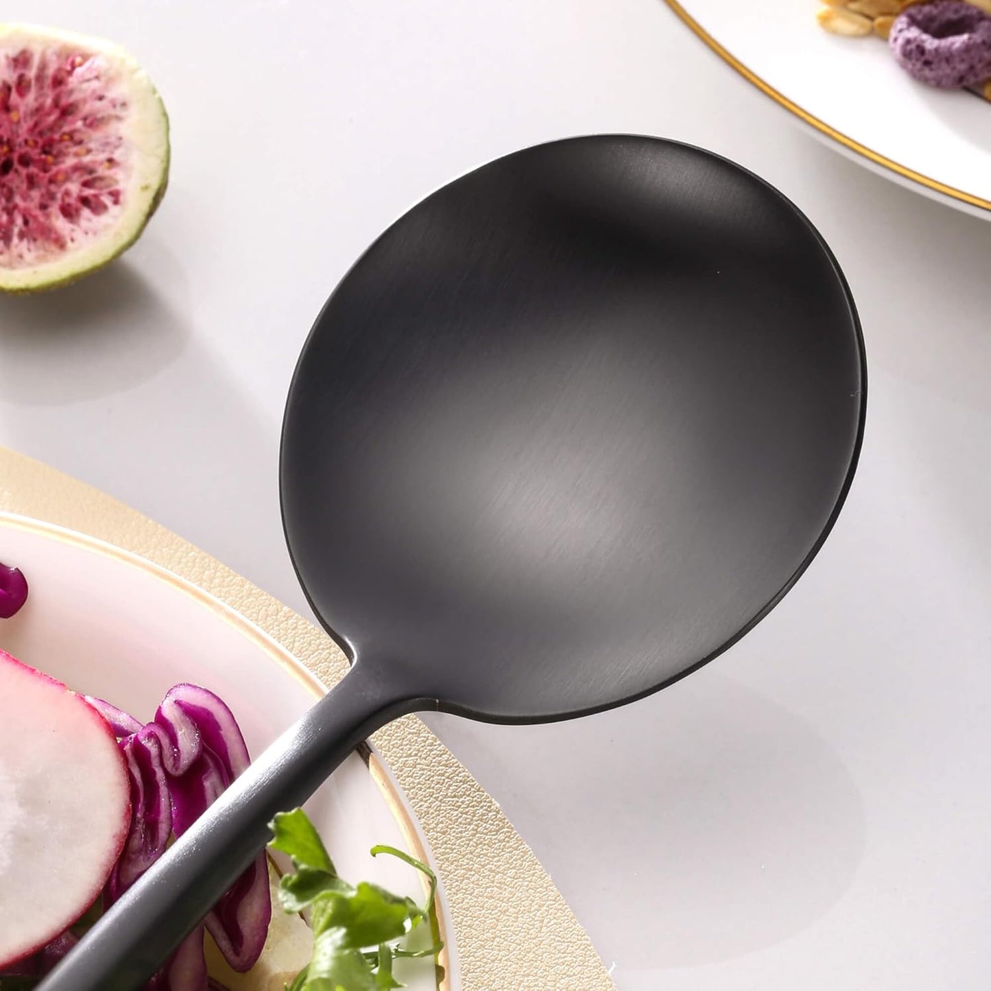Lemeya Black Salad Serving Utensils,Serving Spoons Stainless Steel,2Pcs Long Handle Salad Servers 11.42 Inch,Salad Utensils for Serving,Matte Finish,Dishwasher Safe