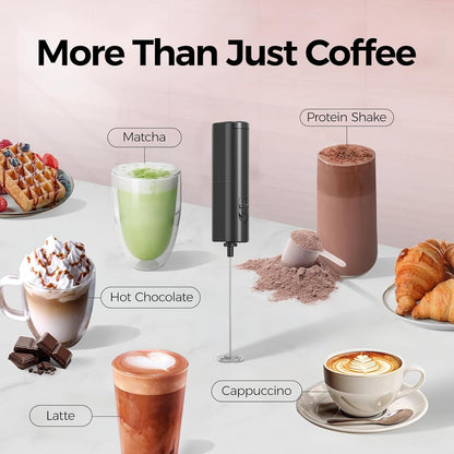 YARRAMATE Mini Powerful Milk Frother Wand, Fast Battery Operated Coffee Mixer, Handheld Drink stirrer, Electric whisk Foam Maker for Lattes, Cappuccino, Matcha, Hot Chocolate (Black)