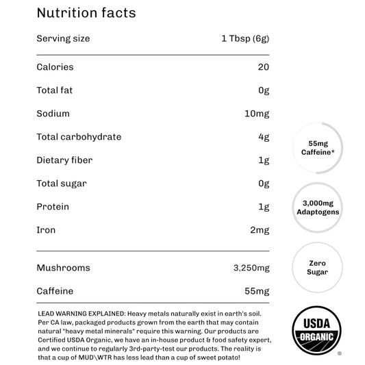 MUDWTR Mushroom Matcha Powder | 3,000mg of Adaptogenic Mushrooms | Japanese Matcha Powder Blend | USDA Organic | Energy, Focus & Immunity Support | Lion's Mane, Chaga, Reishi, Cordyceps | 30 Servings