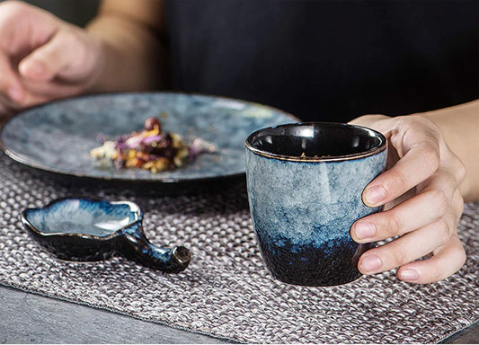 Ceramic Tea Cup, Kung Fu Tea set, Coffee Cup, Yerba Mate Set 4-piece companion cup set (Grey)