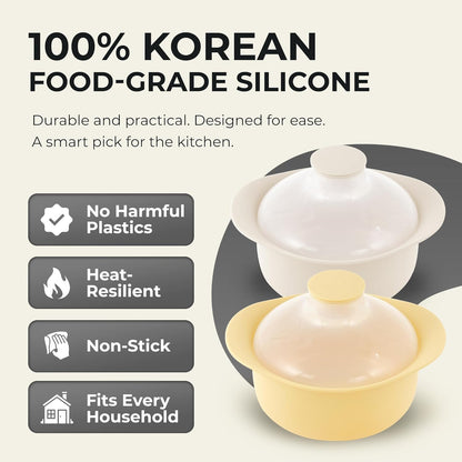 48oz Platinum Silicone 3 Compartmented Microwave Steamer Pot with Handle & Lid - Korea 100% Food-Grade Steamer Bowl, Heat-Resistant Cooker with Steam Holes, Easy Clean, Dishwasher Safe, Ivory