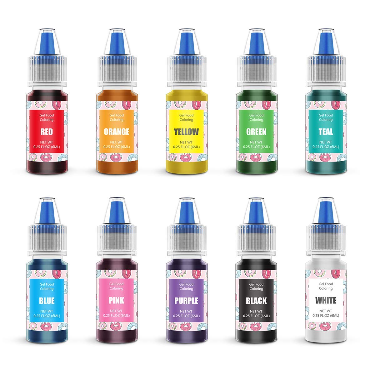 Food Coloring Gel Cake Decorating Set - Jelife 10 Colors Gel Based Edible Food Color Easter Egg Dye Kit Concentrated Neon Icing Colors for Kids Baking Macaron Frosting Fondant Cookie (6ml/Bottles)