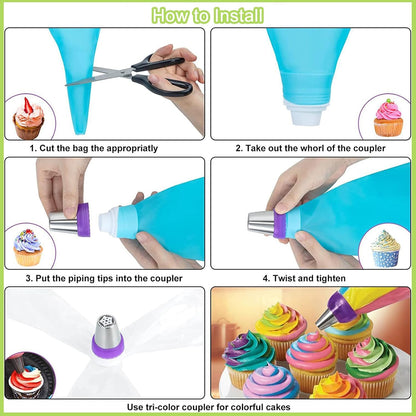 24-Piece Russian Piping Tips Set, Cake Decorating Kit with 9 Frosting Nozzles, Reusable Piping Bags, and Baking Supplies for Cupcakes, Cookies, Cakes - Ideal for Bakers & Beginners