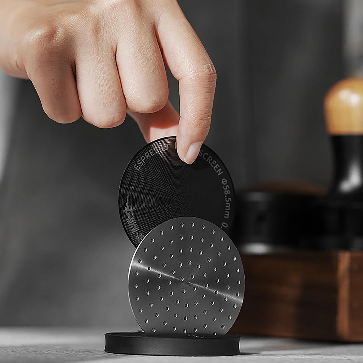 MHW-3BOMBER Espresso Puck Screen Holder - Silicone Puck Screen Stand - Compatible with 58mm 53mm 51mm Reusable Coffee Filters 3 Coffee Filters - Coffee Puck Screen Holder SP5537-OS