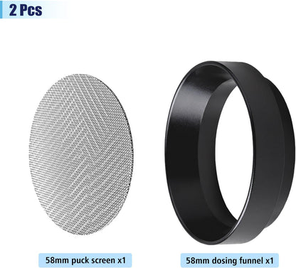 58.5mm Espresso Dosing Funnel and Puck Screen Set, Espresso Coffee Dosing Ring & 1.7mm 316 Stainless Steel Espresso Portafilter for Coffee Portafilter Filter Basket
