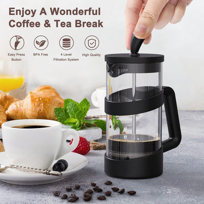 RAINBEAN Mini French Press Coffee Maker, 12 oz, Camping Coffee Press Pot, Small French Press, Tea and Frothed Milk Press (Black, 12 oz)