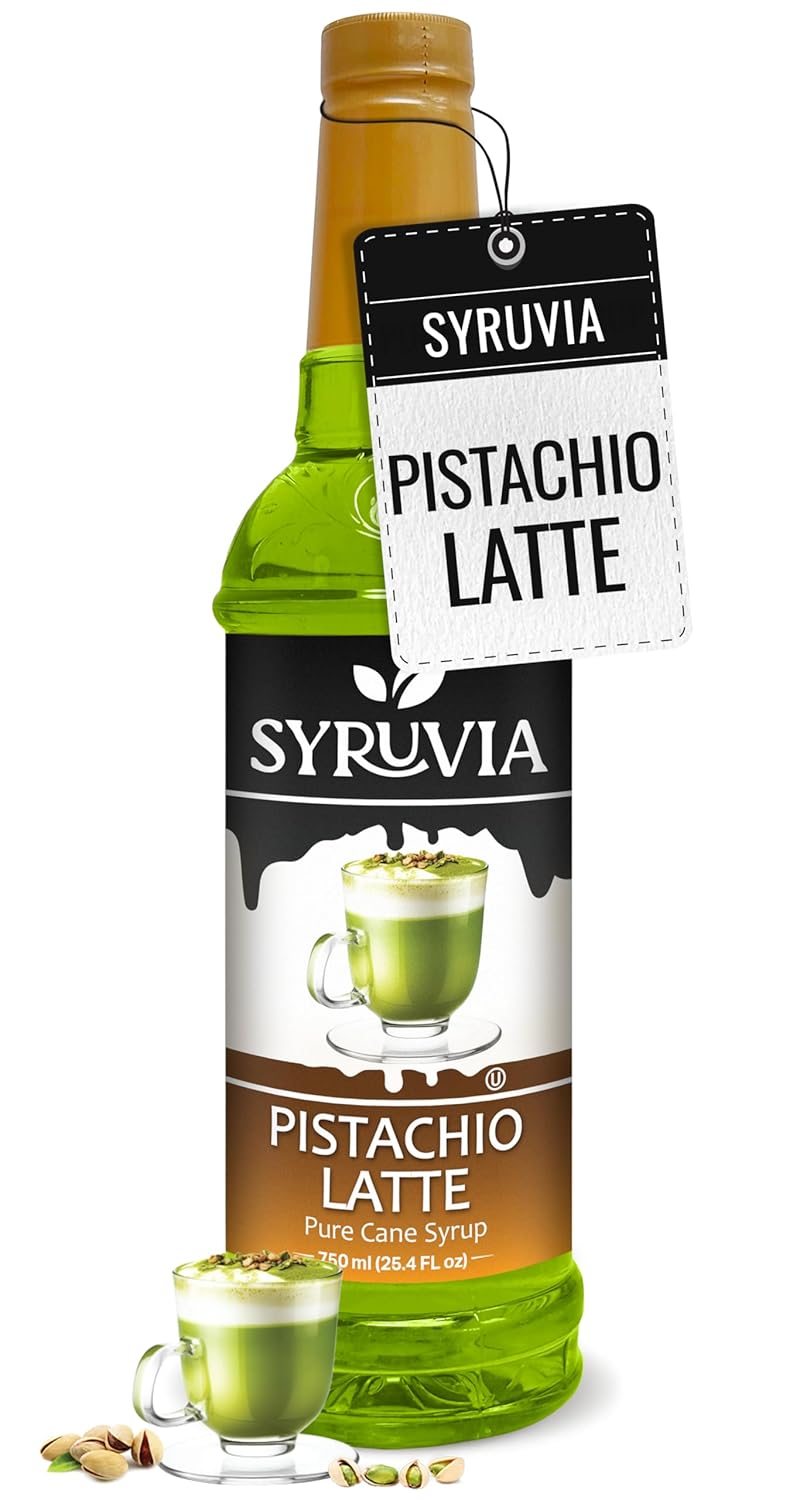 Syruvia Pistachio Latte Syrup for Coffee 25.4 fl oz - Kosher, Gluten-Free, Ideal for Elevating Your Culinary and Beverage Adventures