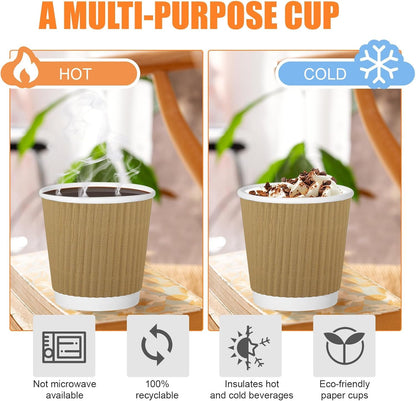 120 Pack Paper Espresso Coffee Cups, 4 oz Disposable Coffee Cups,Corrugated Insulated Ripple Wall, Paper Ripple Cup for Coffee, Hot Chocolate and Hot Tea Drinks -Champagne