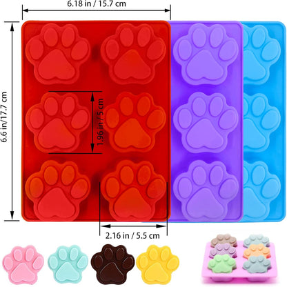 Puppy Dog Paw Silicone Molds,Non-Stick Food Grade Silicone Molds for Chocolate, Candy, Jelly, Ice Cube, Dog Treats Baking Mould(Set of 4PCS) (Blue Pink Purplish Red)