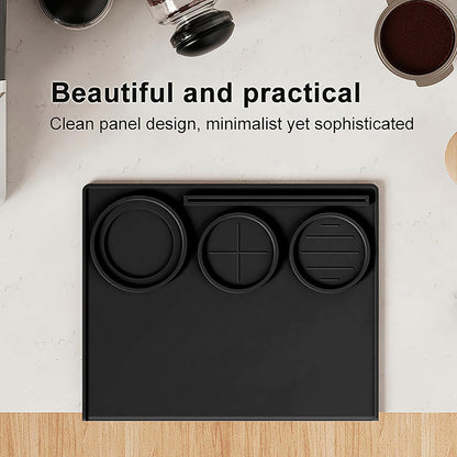 Espresso Tamping Mat 9.8x7.8 Inch, Food Grade Silicone Barista Station for 51/54/58mm Tamper, Anti-Slip Heat Resistant Waterproof, Home and Café Use, Black