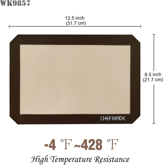 CHEFMADE 13-Inch Silicone Baking Mat with Measurements, Non-stick Heat Resistant Rolling Dough Mat, for Pastry,Pizza, Fondant and Pie Crust Making 8.6" x 12.6" (Brown)