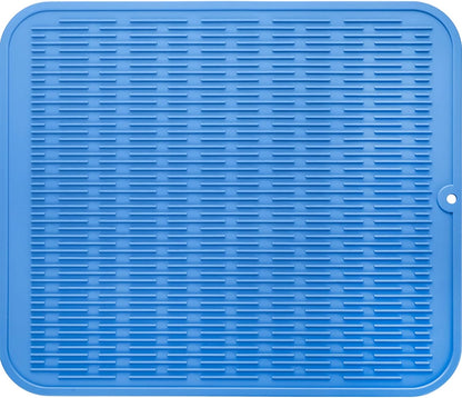 Silicone Dish Drying Mat for Multiple Usage,Easy clean,Eco-friendly,Heat-resistant Silicone Mat for Kitchen Counter or Sink,Refrigerator or Drawer Liner Lichen BlueL 2XL 24 inches x 18 inches