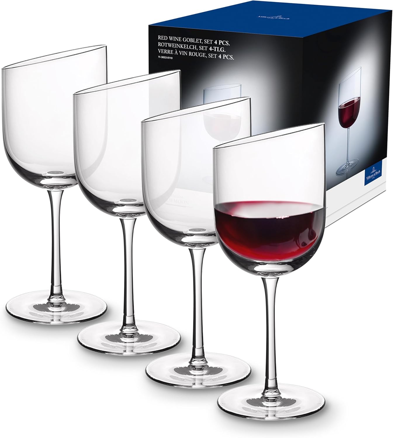 Villeroy & Boch New Moon Set, 4 Pieces, Elegant, Modern Red Wine Day Use, Crystal Glass, Transparent, Dishwasher Safe