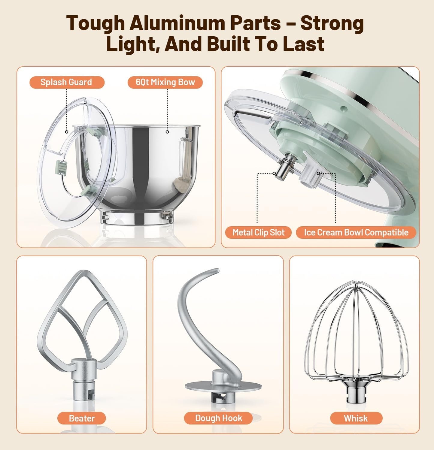 Stand Mixer 6QT Kitchen Mixer with LED Touchscreen, 11-Speed Tilt-Head Mixer with Timer, 4 Preset Menus, Stainless Steel Bowl, Dough Hook, Whisk, Beater